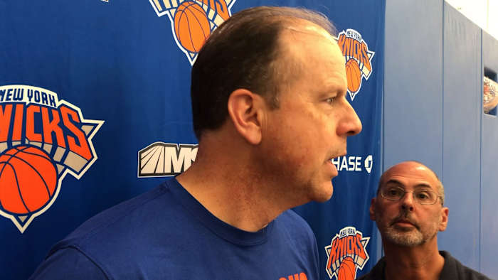 Mike Miller talks after Knicks practice, February 20, 2020, part 1